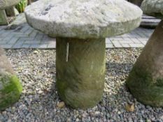 AN ANTIQUE SANDSTONE STADDLESTONE, H 58 cm
