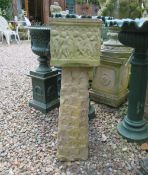 A SMALL STONE SQUARE PLANTER ON PLINTH, H 74 cm