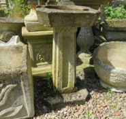 A SQUARE STONE GARDEN BIRDBATH, H 60 cm