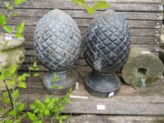 TWO DECORATIVE GARDEN PINEAPPLE GATE TOPPERS, H 46 cm (2)