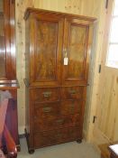 A 19TH CENTURY BURR WALNUT CABINET ON CHEST, THE TWIN DOORS OPENING TO SHELVES, H 169 cm, W 80 cm