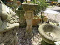 A MODERN FIGURATIVE BIRD BATH AND A GIRL STATUE (2)