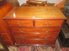 A 19TH CENTURY MAHOGANY CHEST OF DRAWERS, WITH AN ARRANGEMENT OF FIVE DRAWERS, RAISED ON BRACKET