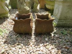 A PAIR OF SMALL CAST IRON SQUARE PLANTERS, W 20 cm (2)