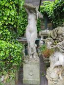 A LARGE SEMI CLAD FEMALE STATUE ON PLINTH, H 162 cm