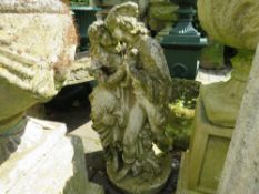 A GARDEN STONE STATUE OF TWO YOUNG LOVERS, H 74 cm