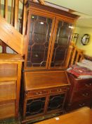 AN EDWARDIAN MAHOGANY GLAZED BUREAU BOOKCASE WITH INLAID DETAIL, W 90 cm