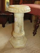 A VINTAGE ALABASTER JARDINIERE STAND WITH CARVED DETAIL, H 53 cm
