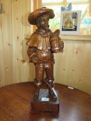 A BLACK FOREST, LIMEWOOD CARVED FIGURE OF A CAVALIER, H 50 cm