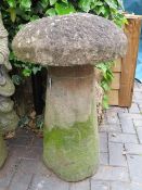 AN ANTIQUE SANDSTONE STADDLESTONE, H 78 cm