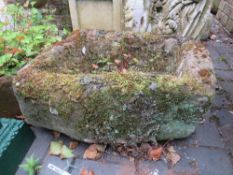 AN ANTIQUE RECTANGULAR SANDSTONE TROUGH, 50 X 65 cm