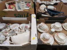 FOUR TRAYS OF ASSORTED CERAMICS TO INCLUDE TEA WARE