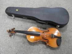 A CASED VINTAGE VIOLIN A/F