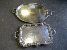 A LARGE SILVER - PLATED OVAL TRAY TOGETHER WITH A 1991 A.A.C.A. PRESENTATION BENTLEY TRAY (2)