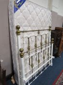 A VICTORIAN STYLE BRASS AND CAST DOUBLE FRAME WITH MATTRESS