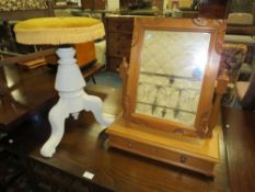 A PAINTED PIANO STOOL AND A PINE MIRROR (2)