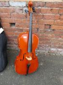 A STENTOR STUDENT CELLO IN CARRY CASE WITH 'LONDON' BOW