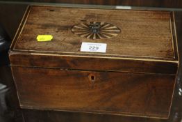 AN INLAID THREE SECTION GEORGIAN STYLE TEA CADDY