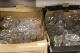 TWO TRAYS OF ASSORTED GLASSWARE TO INCLUDE VASES AND BOWLS