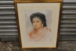 A FRAMED AND GLAZED MIXED MEDIA PORTRAIT OF A LADY BY DAWN COOKSON SIGNED LOWER RIGHT 1998 WITH