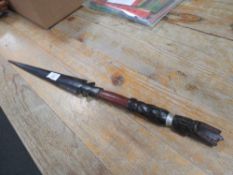AN CARVED WOODEN AFRICAN TRIBAL SPEAR