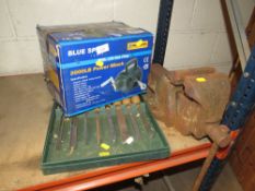 BLUE SPOT POWER WINCH TOGETHER WITH AN ENGINEERS VICE AND WOODWORKING LATHE TOOLS