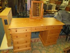 A MODERN PINE TWIN PEDESTAL DESK WITH MIRROR W-145 CM