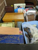 A TRAY OF ASSORTED GAMES ETC TO INCLUDE CHESS SETS AND DOMINOES