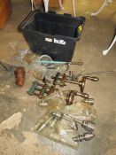 A BOX OF ASSORTED THREE JAW CHUCKS ETC