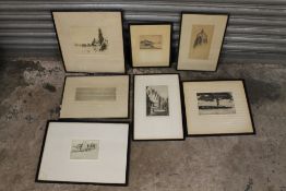 A SELECTION OF FRAMED AND GLAZED ENGRAVINGS TO INCLUDE SIGNED EXAMPLES TOGETHER WITH TWO SMALL PRINT