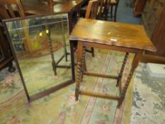 AN OAK BARLEYTWIST OCCASIONAL TABLE AND A RECTANGULAR MIRROR 92)