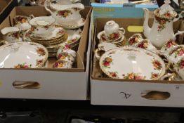 TWO TRAYS OF ROYAL ALBERT OLD COUNTRY ROSES TEA AND DINNERWARE