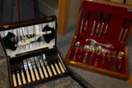 A CASED CANTEEN OF FISH KNIVES, FORKS & SERVERS TOGETHER WITH ANOTHER CANTEEN AND CONTENTS A.F