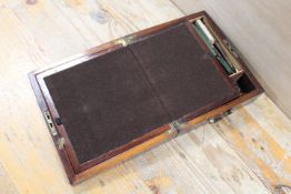 A BRASS INLAID TRAVELLING WRITING SLOPE OF SMALL PROPORTIONS
