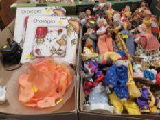 TWO TRAYS OF ASSORTED DOLL FIGURES ETC TO INCLUDE LANCOME PARIS TRESOR SILK STYLE PETALS IN A