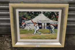 A FRAMED LIMITED EDITION 'ENHANCED CANVAS' BY SHERREE VALENTINE DAINES ENTITLED 'HIT FOR SIX' NUMBER