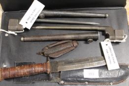 TWO WW2 1942 MADE No4MkII SPIKE BAYONETS PLUS A WW2 ARMY ISSUE JACK KNIFE & COMBAT KNIFE
