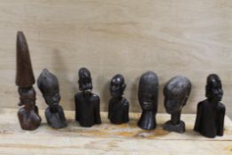 SEVEN EAST AFRICAN TRIBAL ART CARVED HARDWOOD BUSTS