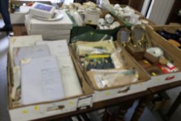 A TRAY OF EPHEMERA TO INCLUDE MID VICTORIAN ABSTRACT OF THE TITLE OF JAMES PARKIN ESQ GROVE PARK