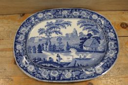 A LARGE BLUE AND WHITE MEAT PLATE