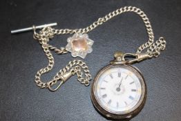 ANTIQUE SILVER ALBERT CHAIN AND WATCH