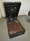 A CASED HMV PORTABLE GRAMOPHONE