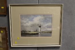 A FRAMED AND GLAZED WATERCOLOUR OF A WINDMILL SIGNED LOWER RIGHT V HAMMOND
