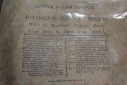 A THIN COMMEMORATIVE PAPER SOUVENIR FOR FRANCES GREAT WEEK HELD IN TRAFALGAR SQUARE JUNE 1918