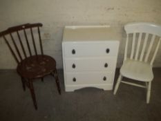THREE ITEMS TO INCLUDE A CHEST OF 3 DRAWERS AND 2 ANTIQUE CHAIRS