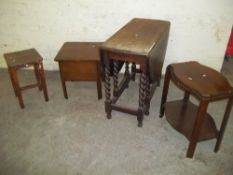 FOUR ITEMS TO INCLUDE AN OAK DROPLEAF TABLE AN OCCASIONAL TABLE ETC
