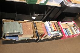 THREE TRAYS OF COLLECTABLE BOOKS TO INCLUDE THE HORSE 1840, BEUTIES OF SCOTLAND 1808, DUBLIN