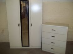 A MODERN 3 DOOR WARDROBE AND A 4 DRAWER CHEST
