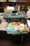 ACTION MAN BOXED ASSAULT CRAFT ARMOURED CAR AND A QUANTITY OF VINTAGE GAMES