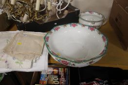 A QUANTITY OF LINEN CHAMBER POT ETC